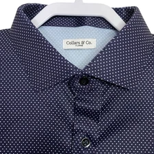 Collars & Co Polo Shirt Mens XL Blue Polka Dot Button Up Front Dress Collar NEW