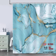 Turquoise Marble Shower Curtain Blue Gold Modern 72"W x 72"L Pack of 1 Teal
