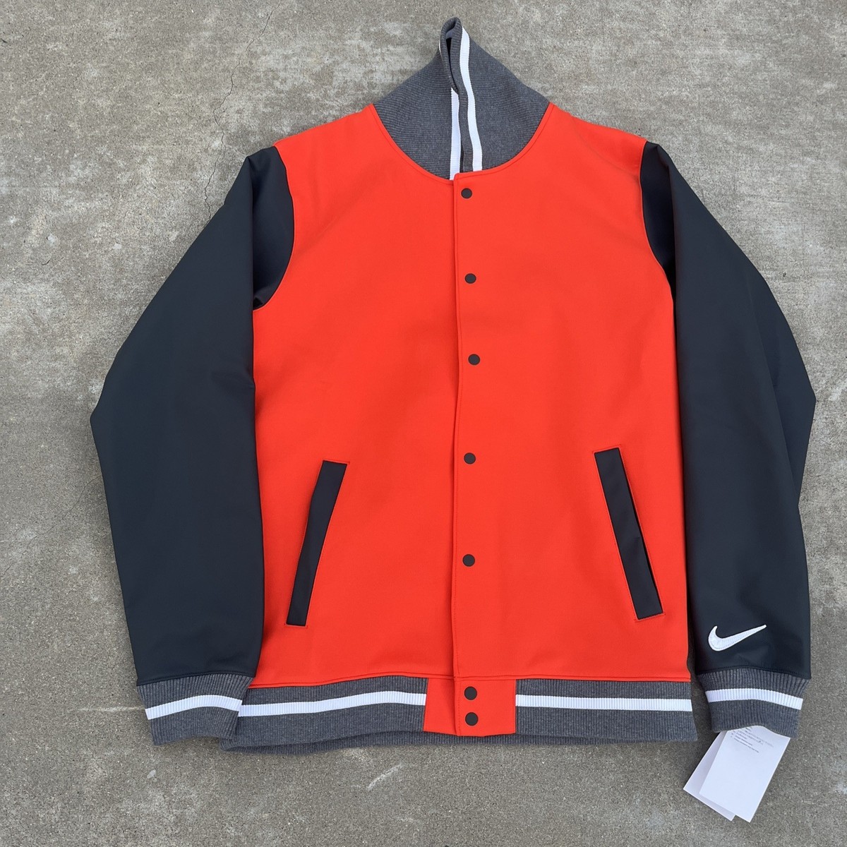 NWT Nike Team Football Letterman Jacket Men's Sz S Orange Grey