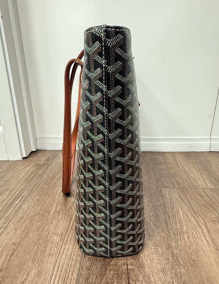 Goyard Goyardine Sac Marie Galante GM Black Tan Canvas Shoulder