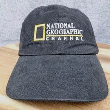 Vintage National Geographic Channel Hat Cap Strapback Black Logo Outdoors Promo