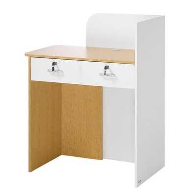 Modern LED Reception Desk 31.5in, 2 Drawers, Power Ports, White