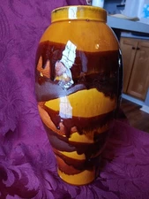 Vtg Royal Haeger Earth Wrap Or Marigold Agate MCM 14" Vase Stunning Drip Glaze