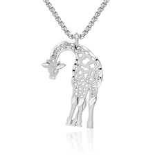 14K Solid White Gold Giraffe Necklace