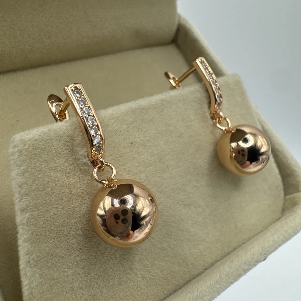 14ct Rolled Gold Bonded Ball Drop Earrings – 26mm Length – Hypoallergenic 3.8g - Image 2 of 4
