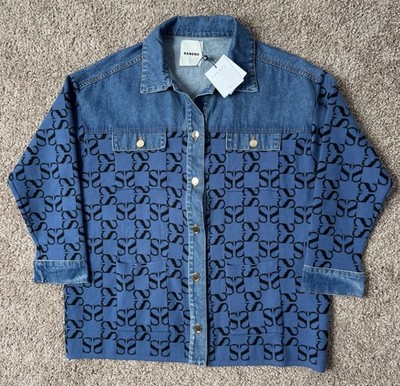 Sandro Paris Jacket Women s Size 2 Blue Denim Blend Trucker Designer Coat NEW