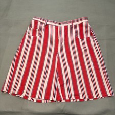 VTG 90s Y2K Denim Women Red// White Stripe Short Baggy Skate Wide USA 6970
