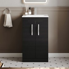 Image of Nuie Athena Floor Standing 2-Door Vanity Unit Basin 2 Charcoal Woodgrain 500mm