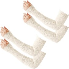 Lace Arm Sleeves For Women Wedding Sleeve, Floral Long Fingerless Lace Gloves...