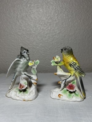 Lot of 2  Bird Figurines Bone China Blue Jay and Oriole  Vintage Japan 
