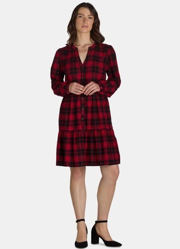 NEU Neu ohne Etikett schwarz & rot kariert Gr. Small Langarm Stufen Hemd Kleid Seitentaschen