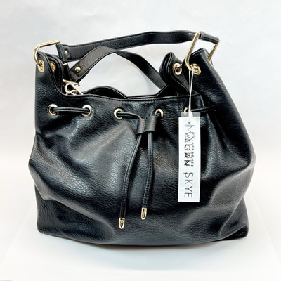 Malibu Skye Black Vegan Leather Hobo Satchel Purse Tote Bag + Wallet 2pc Set New