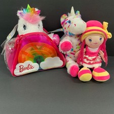 Lot of 3 Barbie Dreamtopia Unicorn Doll Stuffed Animal Plush Christmas Gift Set