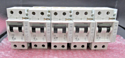Lot of 5 Siemens C10 Circuit Breaker 5SX22, 10A, 480VAC, 2-Pole W 5SX91 *NEW*