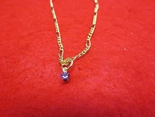 14 KT GOLD PLATED 10 1/2" 2MM FIGARO CHAIN ANKLET W/ AUSTRIAN CRYSTAL BIRTHSTONE