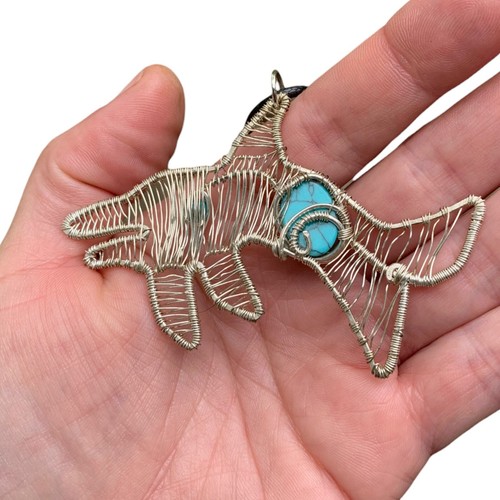 Turquoise 925 Sterling Silver Wire Wrap Dolphin Animal Lover Bday Gift Pendant - Picture 8 of 12