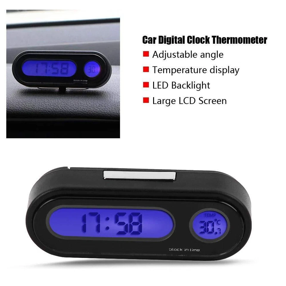 Auto Leuchtthermometer Mini LCD Digitaluhr Armaturenbrett Uhr für PKW LKW KFZ DE - Bild 3 von 4