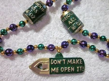"CANS of WHOOP ASS BEER" OPENER MARDI GRAS BEAD DON'T MAKE ME OPEN IT! (B256)