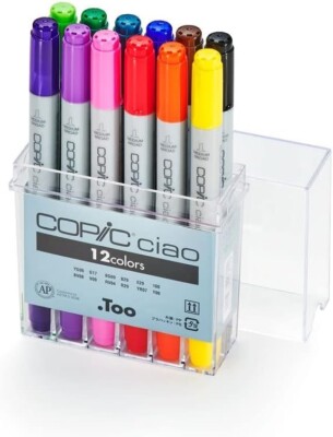 COPIC Ciao Markers Set of 12 Varied Colors | Alcohol Markers Great for  Low Odor