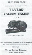Instructions on Taylor Vacuum Type B Gas Engine Motor Book Flywheel Parts List 