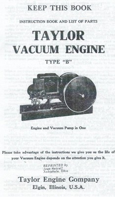 Instructions on Taylor Vacuum Type B Gas Engine Motor Book