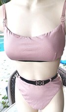 victorias secret bikini Set L tan Ribbed   Swim Belted High Waist Bottom Lined