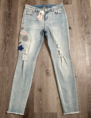 NWT Philosophy Jeans Women’s 8 Light Wash Blue Denim 30x30” Embroidered Floral - Afbeelding 3 van 24