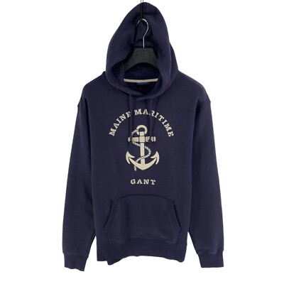 Hoodie Gant Pullover GANT Men Navy Blue Maritime Hoodie Jumper