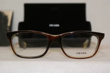 Brand New Authentic Prada 14P 55-17-145 Striped Brown Horn EAP-1O1 W Origi Case!