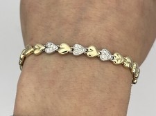 14k Two-Tone Yellow  White Gold Diamond Heart Link Bracelet 0.23ctw H SI1 6.75"