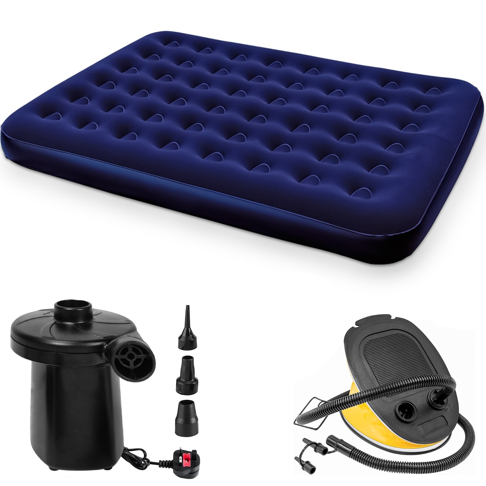 Colchón inflable doble cama de aire flocado camping con bomba eléctrica para pies