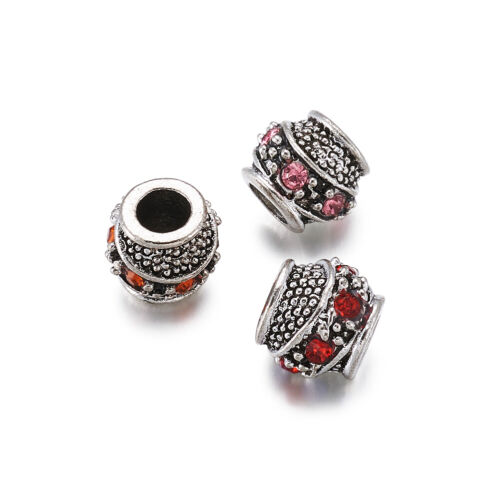 50 Stck. Tibetische Legierung Strass Europäische Perlen Großes Loch Fass Charms 10 ~ 11x9mm - Bild 5 von 10