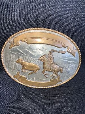 Broche Ancienne Années 80 Thème Rodéo Cowboy Et Cheval – Couleur Vieil Argent – Bijou Vintage