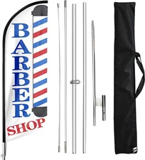 Barber Shop Swooper Flag and Pole Kit,Barber Advertising Feather Flag for 11 FT