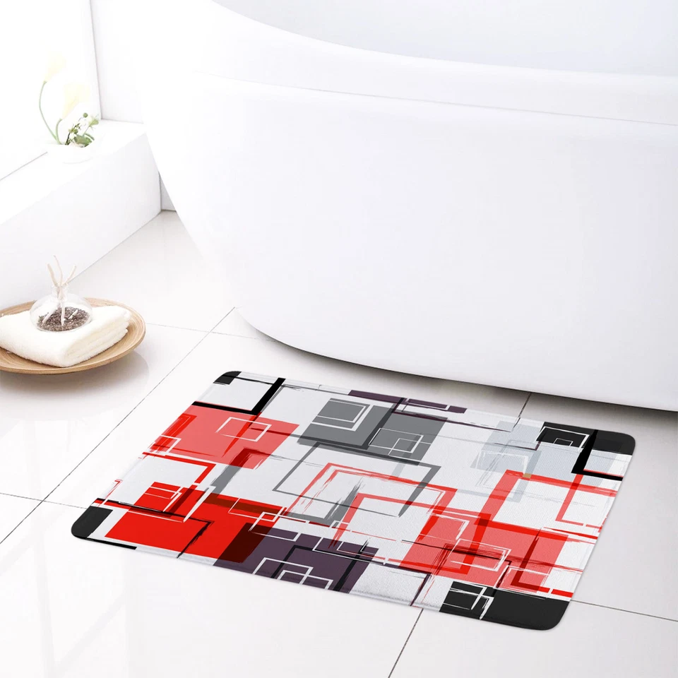 Moderno Juego de Cortinas de Ducha Geométricas Gris Abstracto Rojo Gris Vintage para Decoración de Baño Foto 3 de 4