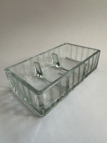 Ancienne boite art déco verre divisé lignes gravées 3 compartiments objet bureau bijou - Photo 11/24