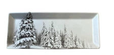 Pier 1 Winter Forest Serving Platter Snowy Pines Red Cardinal 16x7x1" White Tray
