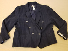 Womens New Ann Taylor Linen Jacket Blazer 14 Navy Blue