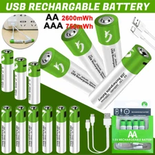 2-4x 1.5V 2600mWh AA / AAA Battery Type-C USB Rechargeable Lithium ion Batteries