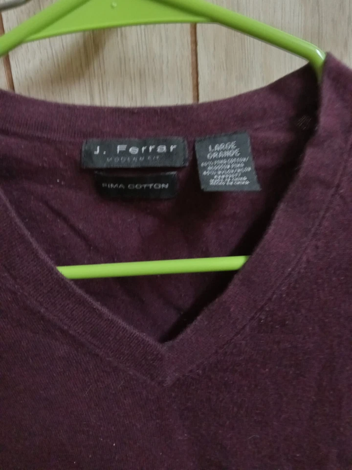 Suéter JF J Ferrar Para Hombres Talla L Pullover Púrpura Manga Larga Mezcla de Algodón Cuello en V Foto 2 de 3