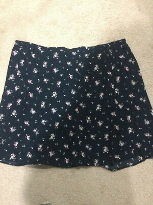 Bobeau Floral Print Country Chic Curvy Skirt Womens Plus 3X Navy Floral NEW 
