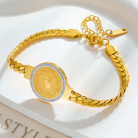Schickes Armband Portrait MüNzenoptik Schmuck Gold Plattiert (Vergoldet) Strass