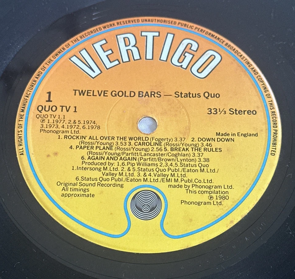 Status Quo - 12 Gold Bars Volume 1+1  QUOTV 2  UK 2LP 1984 Vertigo  EX / EX - Image 4 of 4