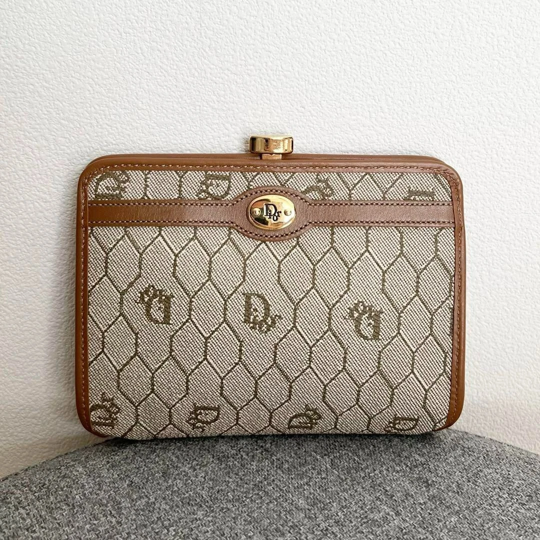 Portefeuille porte monnaie Christian Dior vintage en toile nid d'abeille cuir occasion YK421