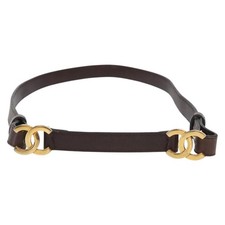 CHANEL Belt Leather 27.6"" Brown Gold CC Auth bs32171