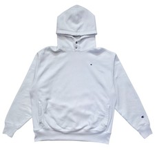 Champion Reverse Weave White Snap Button Pullover Hoodie Sweatshirt Men's XL