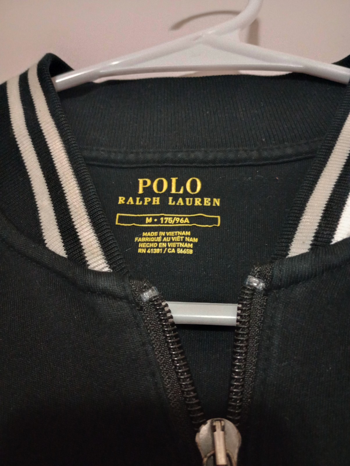 Polo Ralph Lauren giacca bomber full zip uomo media nero bianco pony