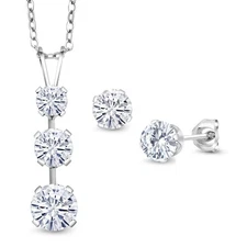 925 Sterling Silver White Moissanite Pendant and Earrings Jewelry Set For Women