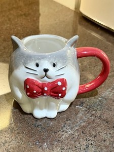 2023 Target Wondershop Cat with Polka Dot Bow Tie Coffee Tea Earthenware Mug