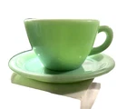 Jadite Cup Saucer Restaurant C Handle Excellent Pre 50s Mark 2.5" Anchor Hocking